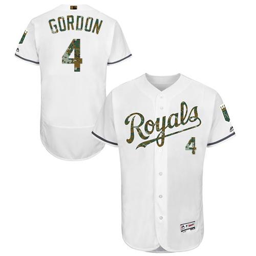 Royals #4 Alex Gordon White Flexbase Authentic Collection Memorial Day Stitched MLB Jersey - Click Image to Close